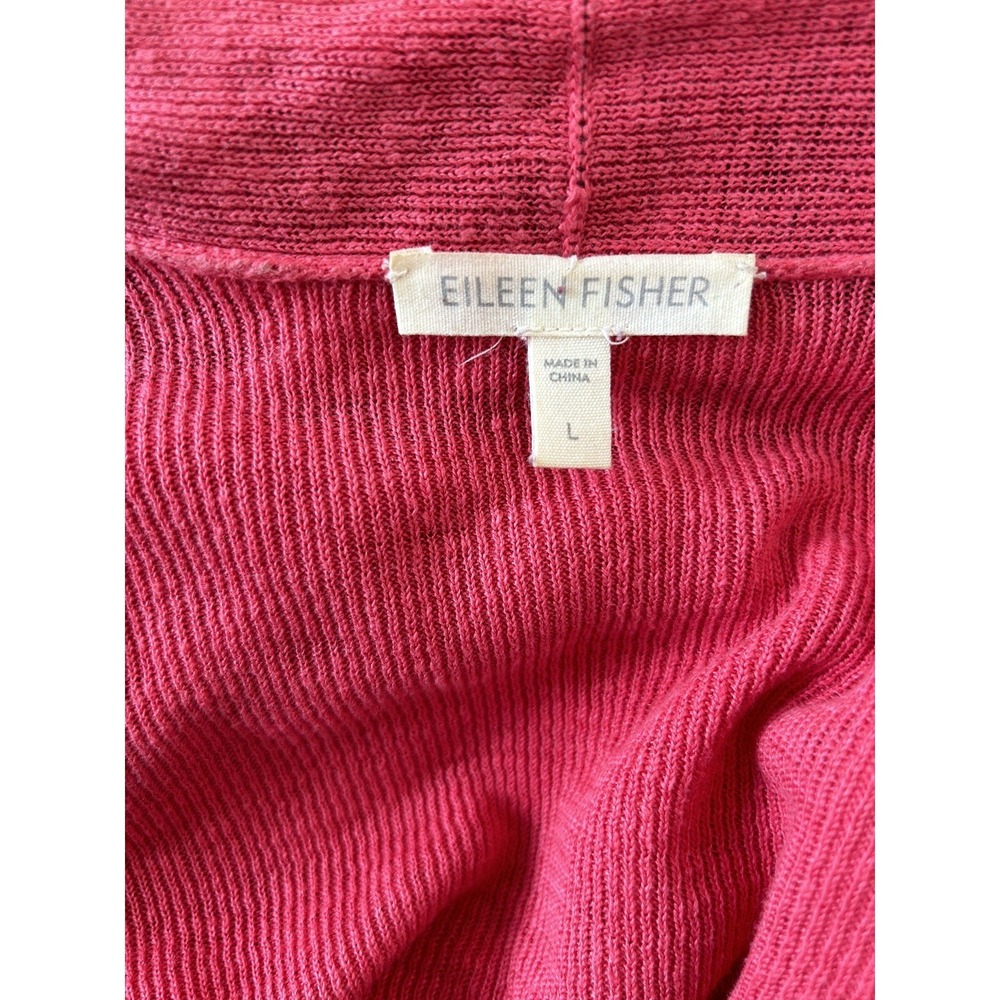 Eileen Fisher Orange Pink 100% Organic Linen Slouchy Knit Cardigan Open Front L - Picture 4 of 5
